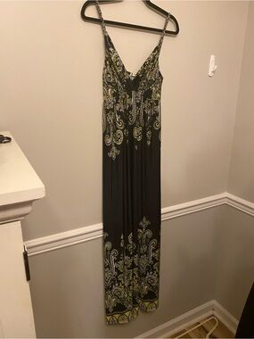 Angela Black Maxi Dress with Yellow and White Paisley Accents